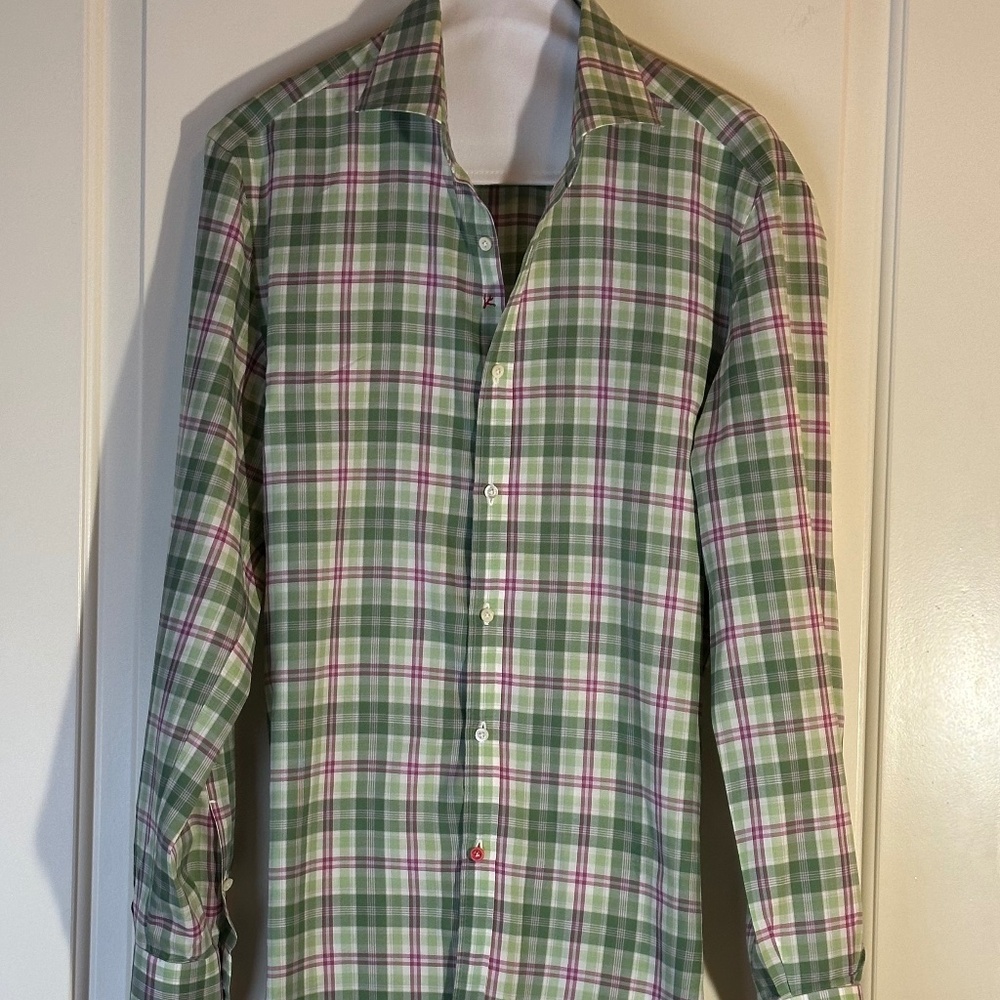Isaia Windowpane Dress Sport Shirt / MENS IT SZ 40 - Picture 4 of 15